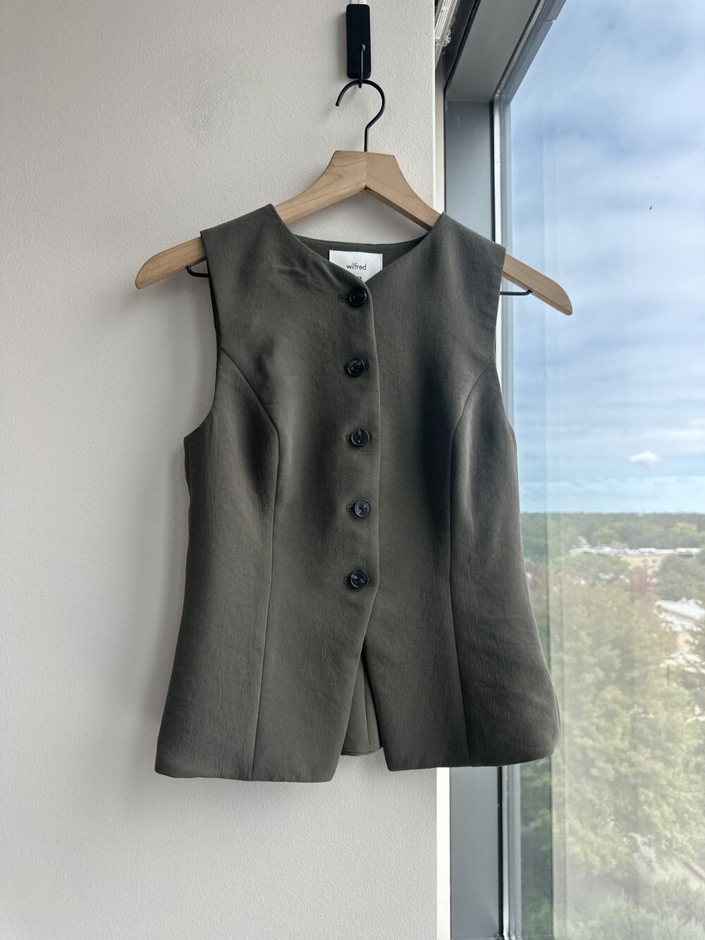 Wilfred Aritzia Women's Dark Olive Vest Button Front Sleeveless Sz 2
